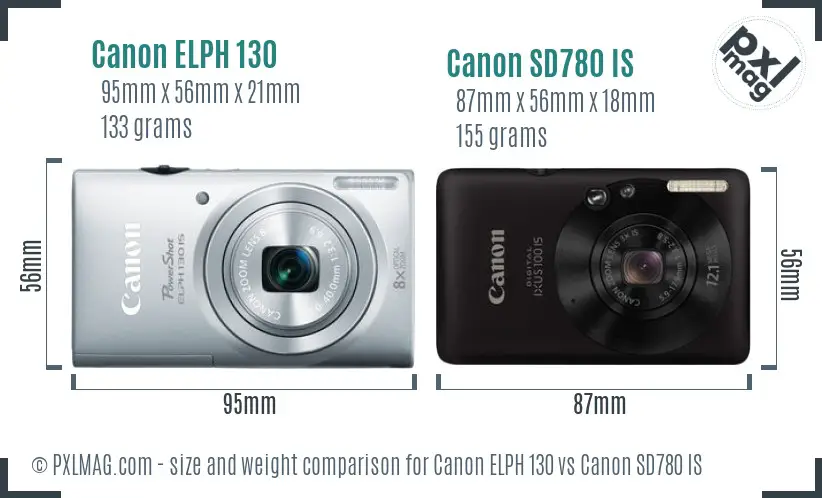 Canon ELPH 130 vs Canon SD780 IS size comparison