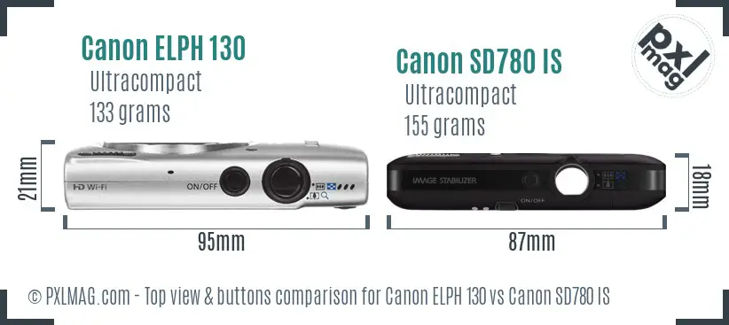 Canon ELPH 130 vs Canon SD780 IS top view buttons comparison