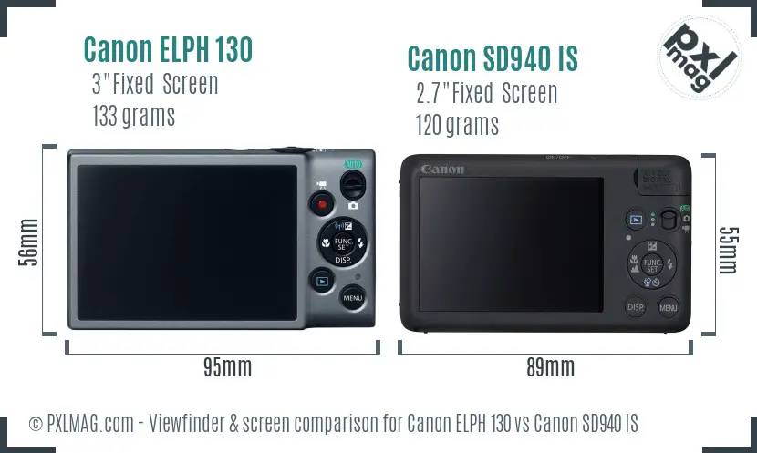 Canon ELPH 130 vs Canon SD940 IS Screen and Viewfinder comparison