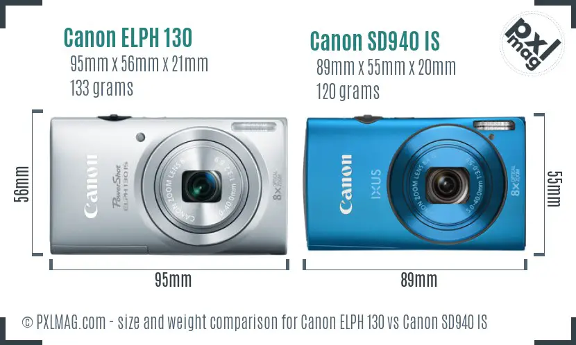 Canon ELPH 130 vs Canon SD940 IS size comparison