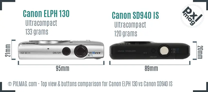 Canon ELPH 130 vs Canon SD940 IS top view buttons comparison