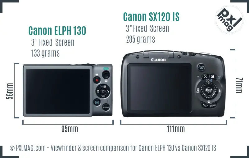 Canon ELPH 130 vs Canon SX120 IS Screen and Viewfinder comparison Canon ELPH 130 vs Canon SX120 IS Screen and Viewfinder comparison