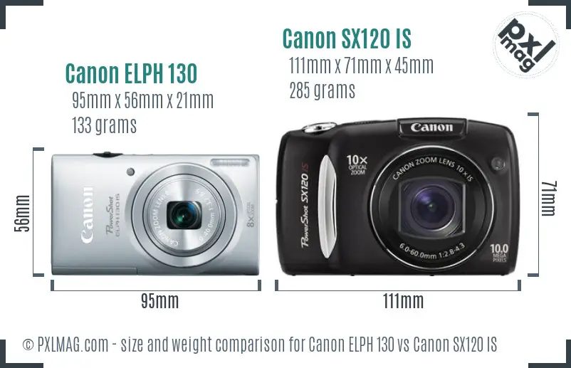 Canon ELPH 130 vs Canon SX120 IS size comparison Canon ELPH 130 vs Canon SX120 IS size comparison
