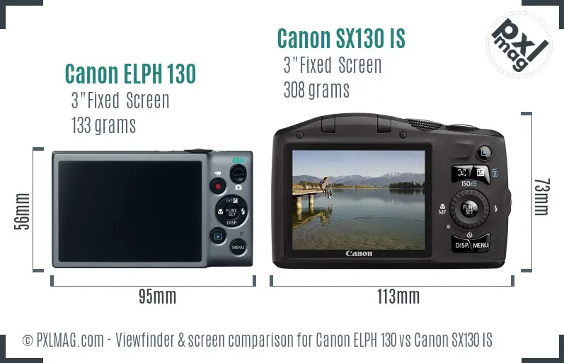 Canon ELPH 130 vs Canon SX130 IS Screen and Viewfinder comparison