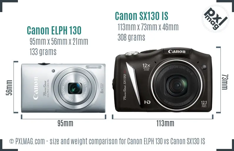 Canon ELPH 130 vs Canon SX130 IS size comparison
