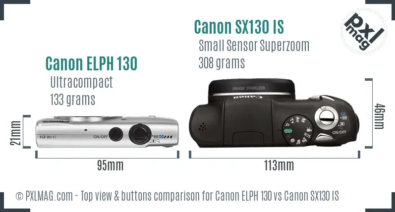 Canon ELPH 130 vs Canon SX130 IS top view buttons comparison