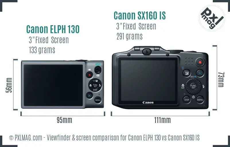 Canon ELPH 130 vs Canon SX160 IS Screen and Viewfinder comparison
