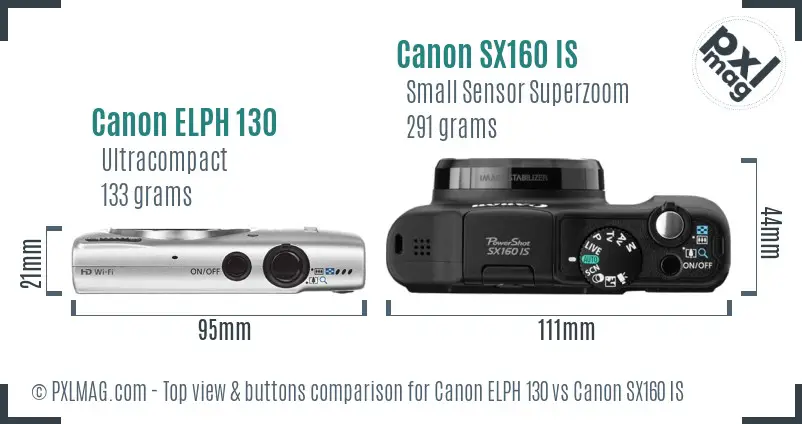 Canon ELPH 130 vs Canon SX160 IS top view buttons comparison