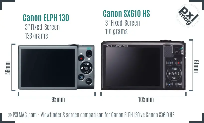 Canon ELPH 130 vs Canon SX610 HS Screen and Viewfinder comparison Canon ELPH 130 vs Canon SX610 HS Screen and Viewfinder comparison