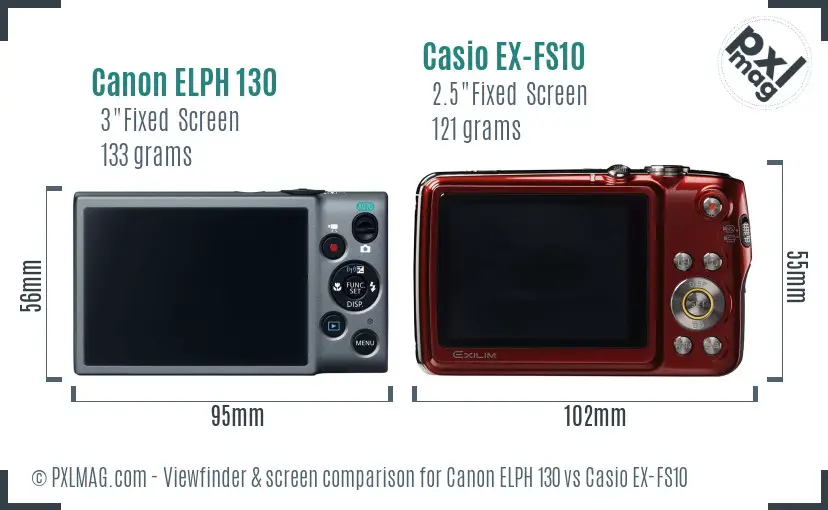 Canon ELPH 130 vs Casio EX-FS10 Screen and Viewfinder comparison