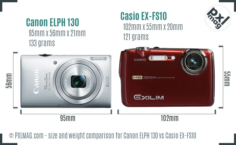 Canon ELPH 130 vs Casio EX-FS10 size comparison