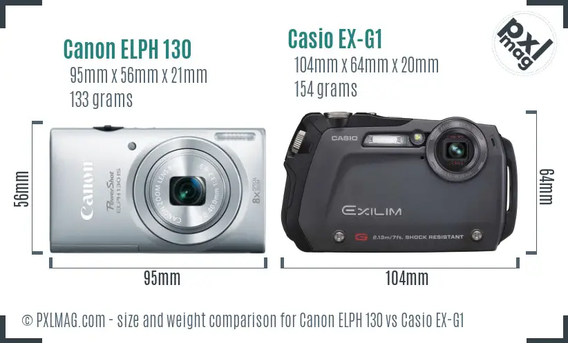 Canon ELPH 130 vs Casio EX-G1 size comparison Canon ELPH 130 vs Casio EX-G1 size comparison