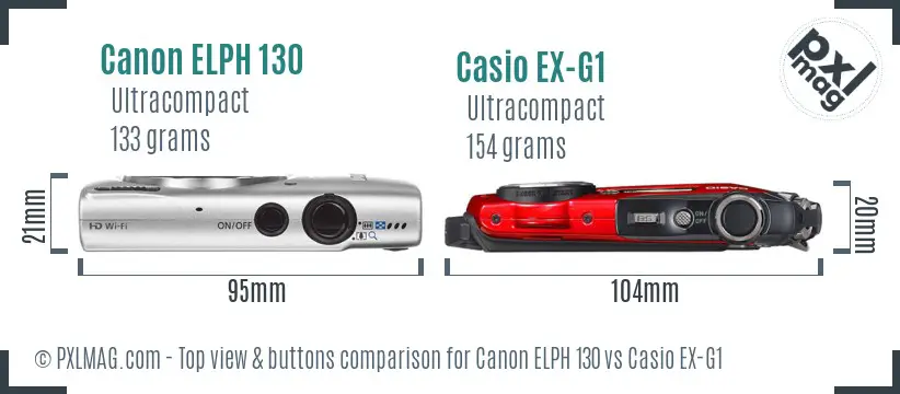 Canon ELPH 130 vs Casio EX-G1 top view buttons comparison Canon ELPH 130 vs Casio EX-G1 top view buttons comparison