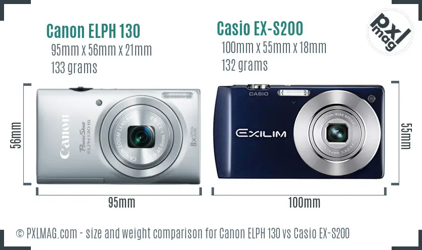 Canon ELPH 130 vs Casio EX-S200 size comparison