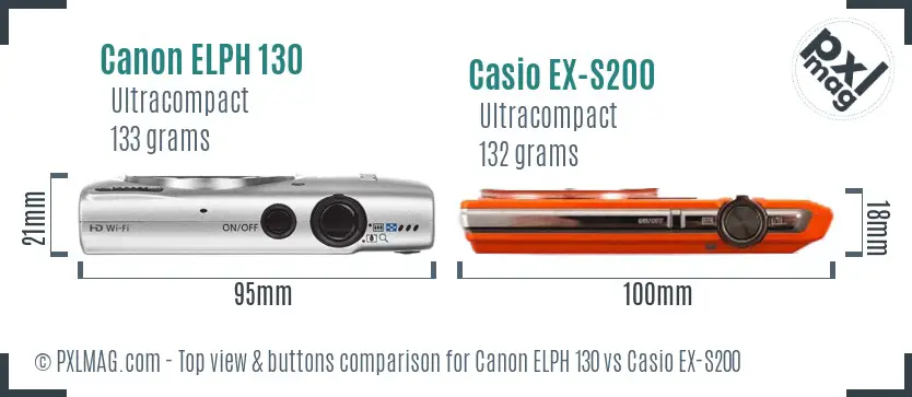 Canon ELPH 130 vs Casio EX-S200 top view buttons comparison