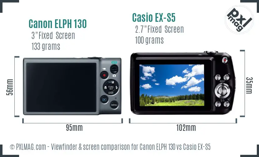 Canon ELPH 130 vs Casio EX-S5 Screen and Viewfinder comparison