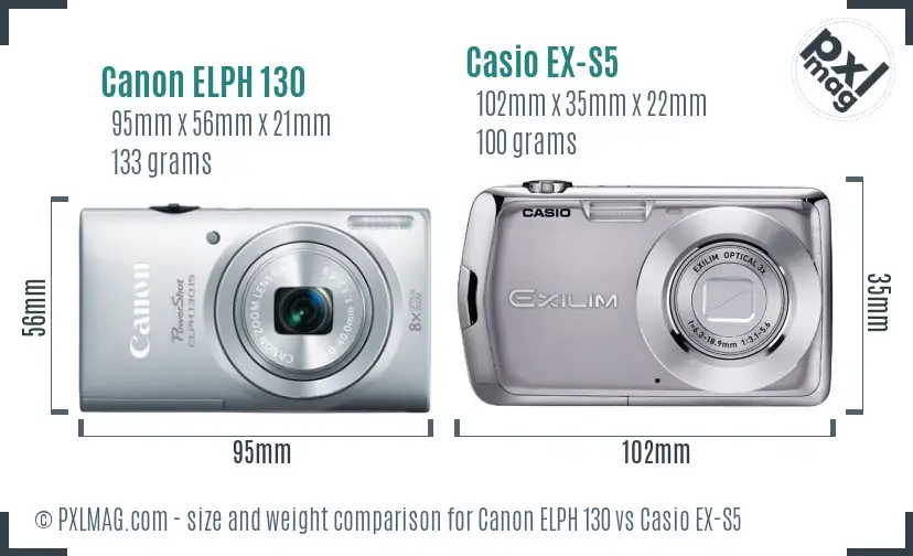 Canon ELPH 130 vs Casio EX-S5 size comparison