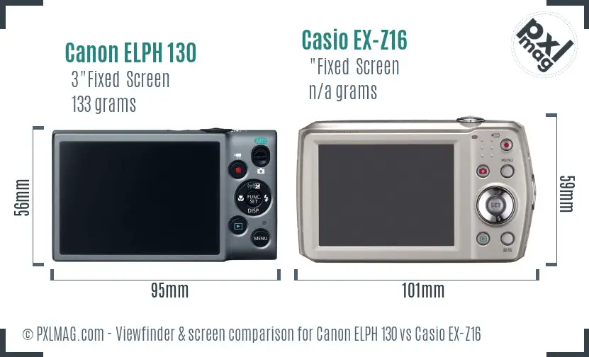 Canon ELPH 130 vs Casio EX-Z16 Screen and Viewfinder comparison