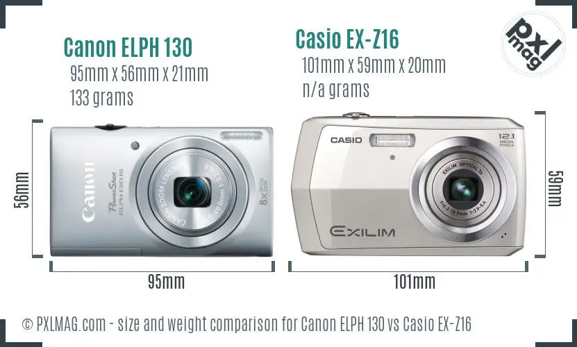 Canon ELPH 130 vs Casio EX-Z16 size comparison