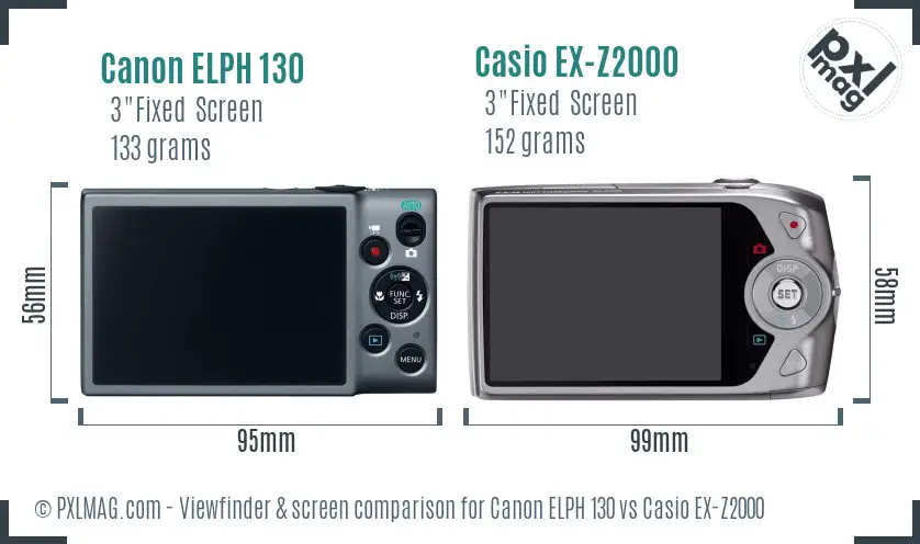 Canon ELPH 130 vs Casio EX-Z2000 Screen and Viewfinder comparison
