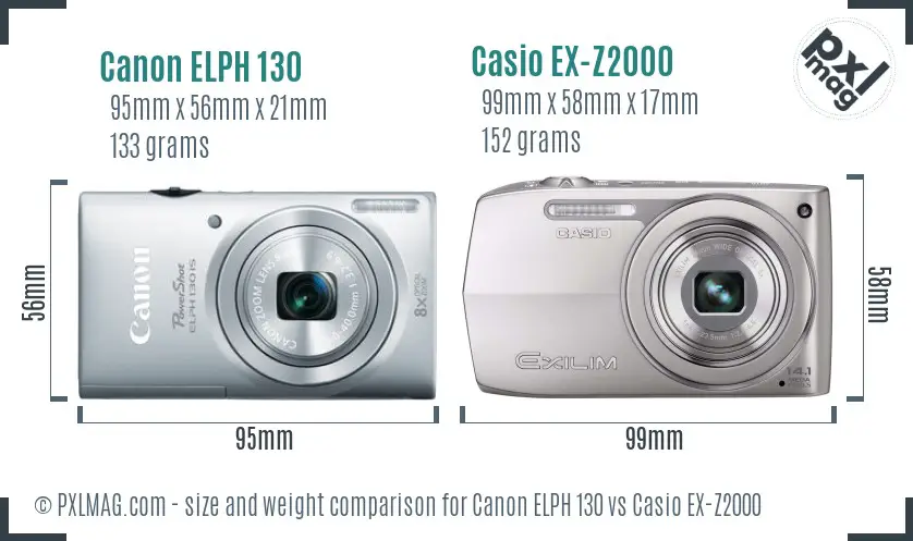 Canon ELPH 130 vs Casio EX-Z2000 size comparison
