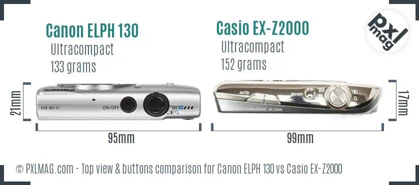 Canon ELPH 130 vs Casio EX-Z2000 top view buttons comparison
