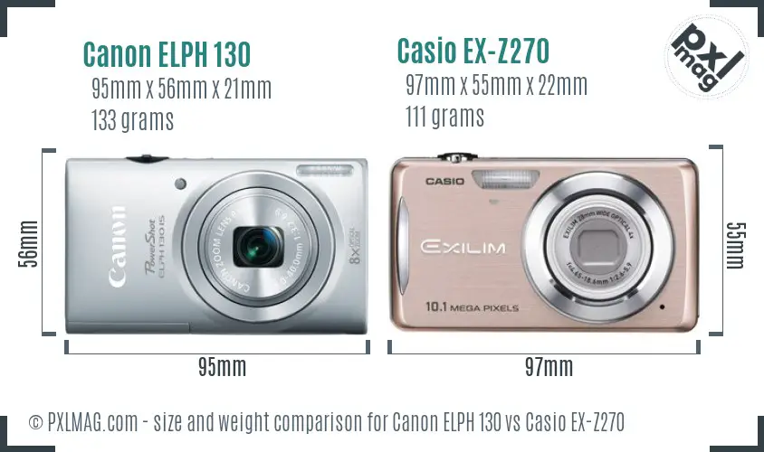 Canon ELPH 130 vs Casio EX-Z270 size comparison