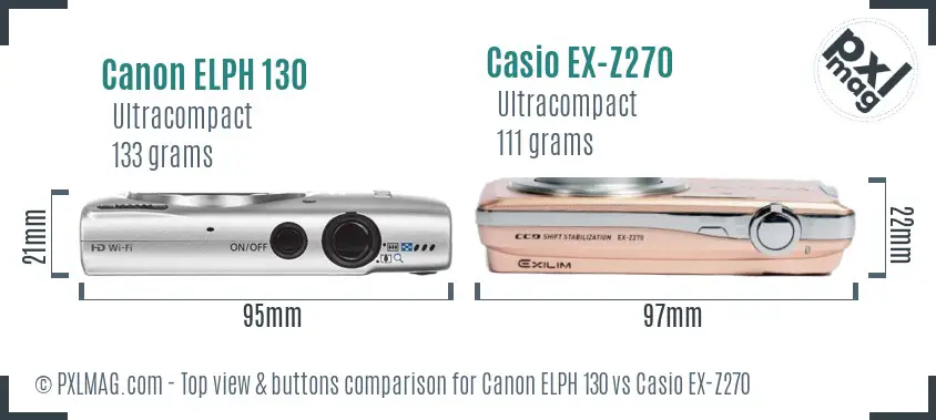 Canon ELPH 130 vs Casio EX-Z270 top view buttons comparison