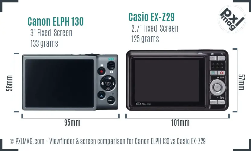 Canon ELPH 130 vs Casio EX-Z29 Screen and Viewfinder comparison