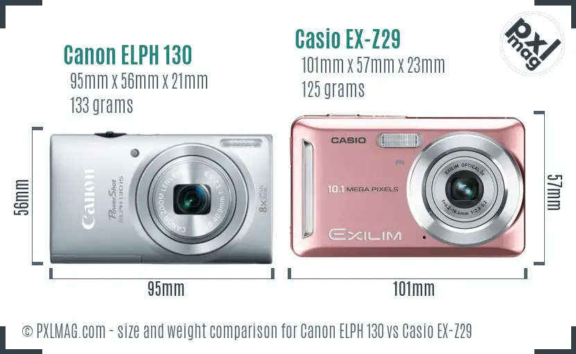 Canon ELPH 130 vs Casio EX-Z29 size comparison