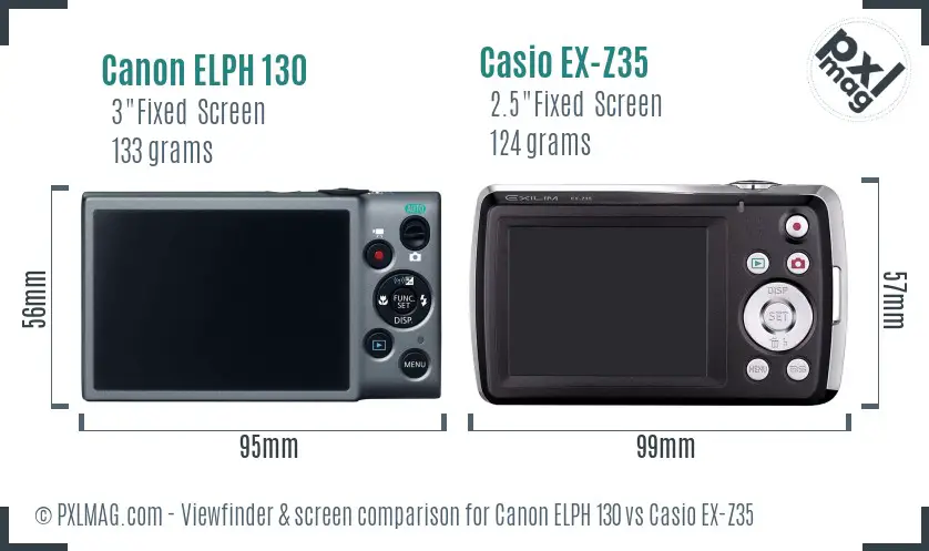 Canon ELPH 130 vs Casio EX-Z35 Screen and Viewfinder comparison