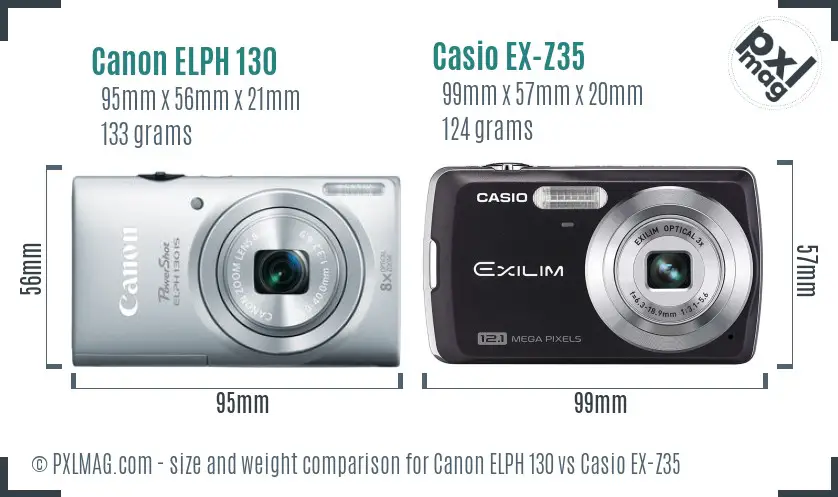 Canon ELPH 130 vs Casio EX-Z35 size comparison