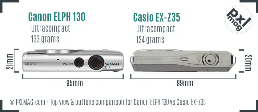 Canon ELPH 130 vs Casio EX-Z35 top view buttons comparison