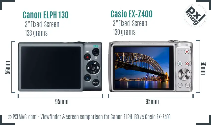 Canon ELPH 130 vs Casio EX-Z400 Screen and Viewfinder comparison