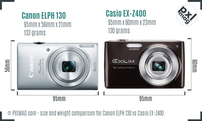 Canon ELPH 130 vs Casio EX-Z400 size comparison