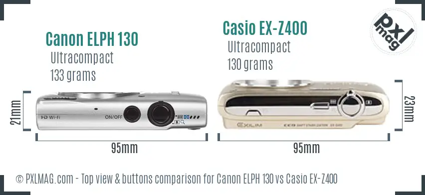 Canon ELPH 130 vs Casio EX-Z400 top view buttons comparison