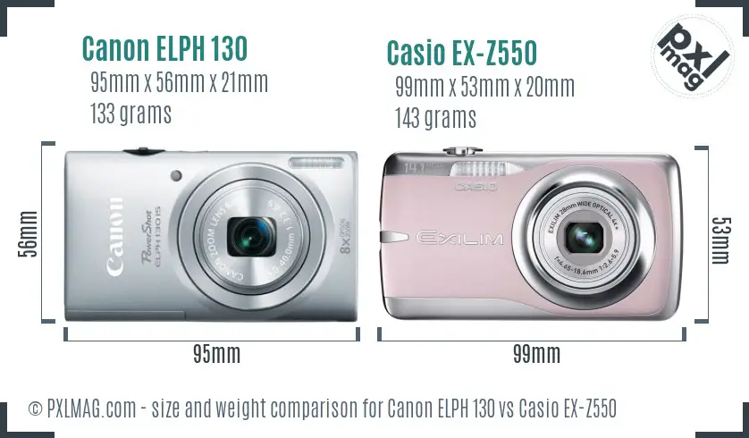 Canon ELPH 130 vs Casio EX-Z550 size comparison