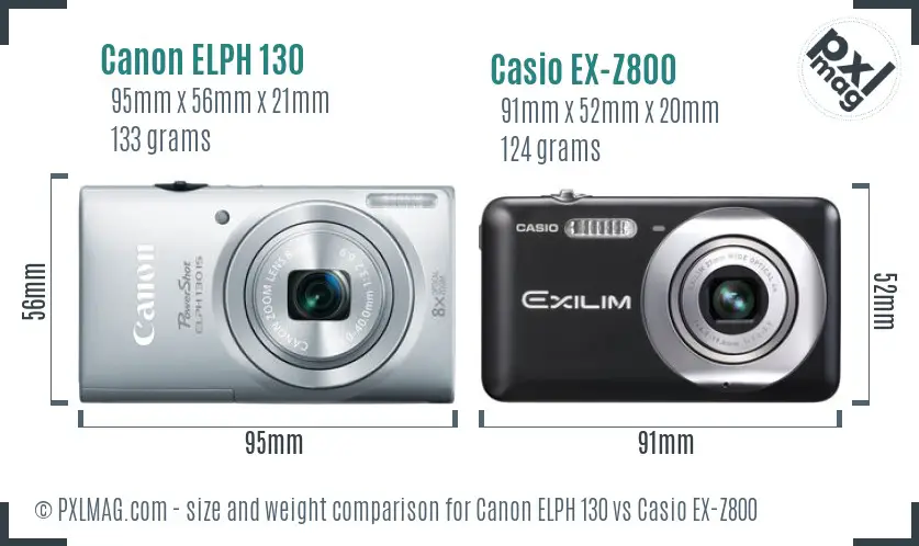 Canon ELPH 130 vs Casio EX-Z800 size comparison