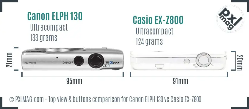 Canon ELPH 130 vs Casio EX-Z800 top view buttons comparison