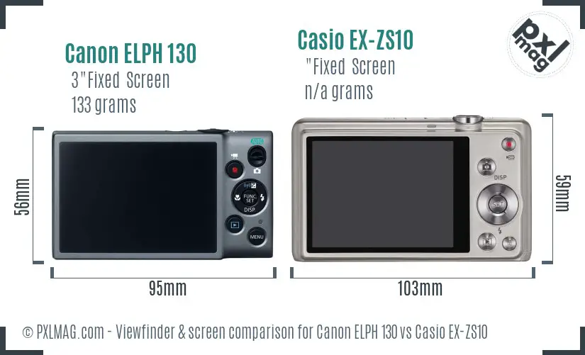 Canon ELPH 130 vs Casio EX-ZS10 Screen and Viewfinder comparison