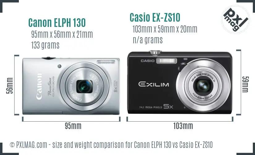 Canon ELPH 130 vs Casio EX-ZS10 size comparison