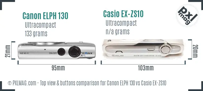 Canon ELPH 130 vs Casio EX-ZS10 top view buttons comparison