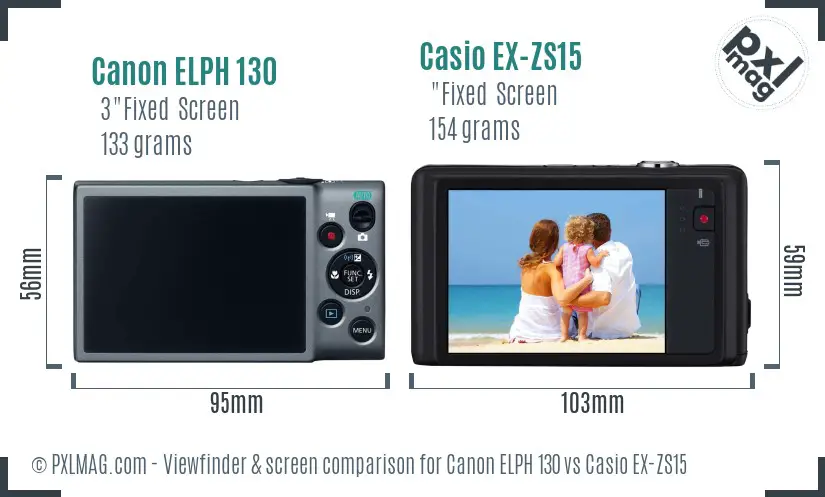 Canon ELPH 130 vs Casio EX-ZS15 Screen and Viewfinder comparison