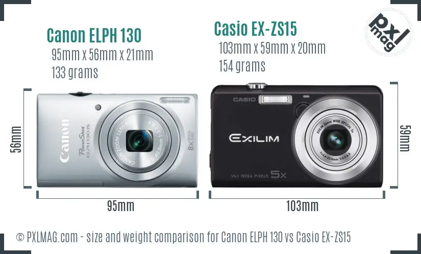 Canon ELPH 130 vs Casio EX-ZS15 size comparison