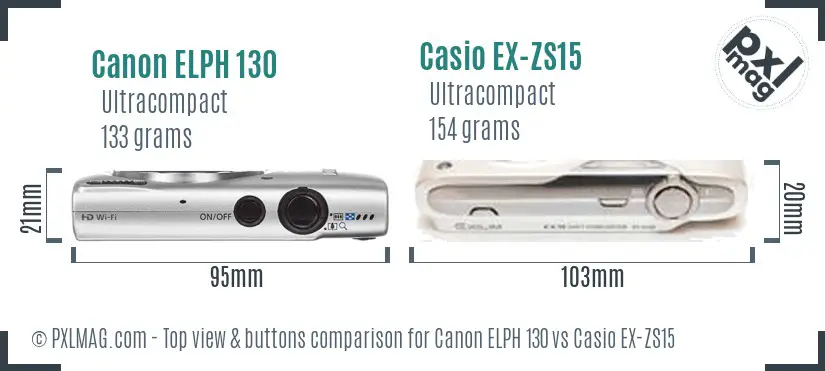 Canon ELPH 130 vs Casio EX-ZS15 top view buttons comparison