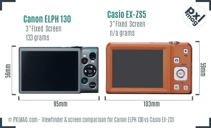 Canon ELPH 130 vs Casio EX-ZS5 Screen and Viewfinder comparison