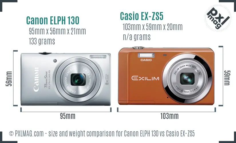 Canon ELPH 130 vs Casio EX-ZS5 size comparison