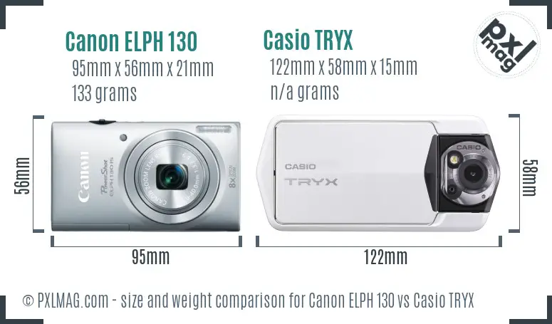 Canon ELPH 130 vs Casio TRYX size comparison