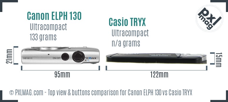 Canon ELPH 130 vs Casio TRYX top view buttons comparison