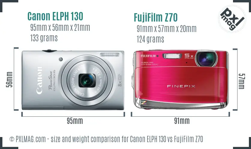 Canon ELPH 130 vs FujiFilm Z70 size comparison